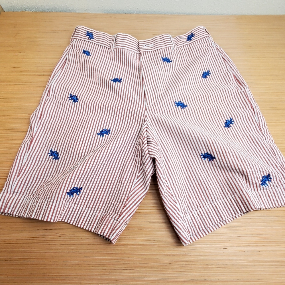 Brooks Brothers Men's Red & White Pin Stripes Blue Crabs Shorts Size 32